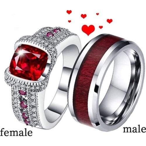 Couple Rings Red Inlaid With Zircon European & American Fashion Men and Women Wedding Rings Engagement Gifts