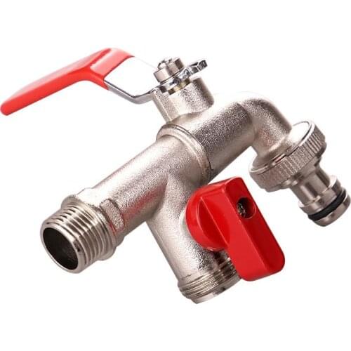 90 Degree Double Valve Water Tap Durable Brass Faucet for Home Outdoor Garden Tools