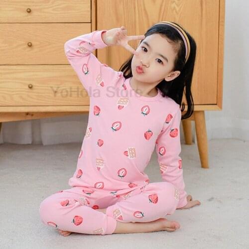 Girls Pink Cotton Pajamas Toddler Infant Baby Strawberry Sets Children Clothing Sets for 2 4 6 8 12 14 Years Boys Pyjamas Sets