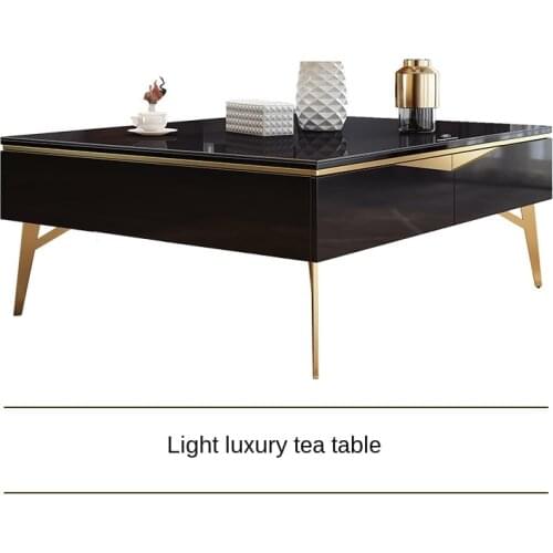 Modern light luxury coffee table black TV cabinet combination home simple tempered glass living room Nordic square tea table