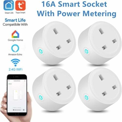 UK Plug Tuya 16A Smart Socket WIFI Socket Remote Voice Control Timing Power Socket With Power Metering For Alexa Google
