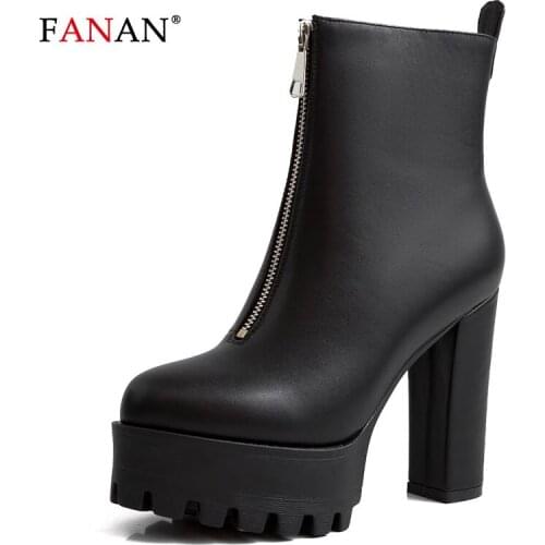 FANAN High Platform Boots Women Shoes 2020 Block Heels New Black Ankle Boots Women Punk Style Zip Motorcycle Boots De Mujer