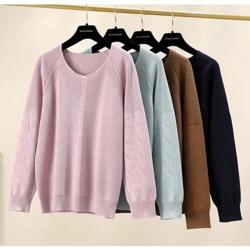 Chic casual Autumn Winter Basic Sweater pullovers Women V-neck Knit Oversized Pullover female Long Sleeve warm Pink Sweater