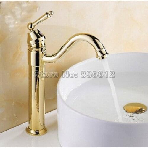 Gold Color Brass Swivel Spout Bathroom Faucet Wash Basin Mixer Sink Faucets Single Lever Cold & Hot Water Mixer Taps Wnf214