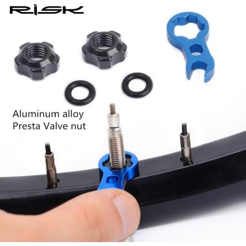 1 Set RISK Mountain Bike Presta Valve Nut with Install Wrench MTB Road Bicycle Tubeless Tire Valve Cap Vacuum Tire Nozzle Lock