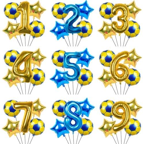 1set Helium Foil Globos Football Balloons Birthday Party Decorations Kids Boy World Cup Digit Number Ball Soccer Party Supplies