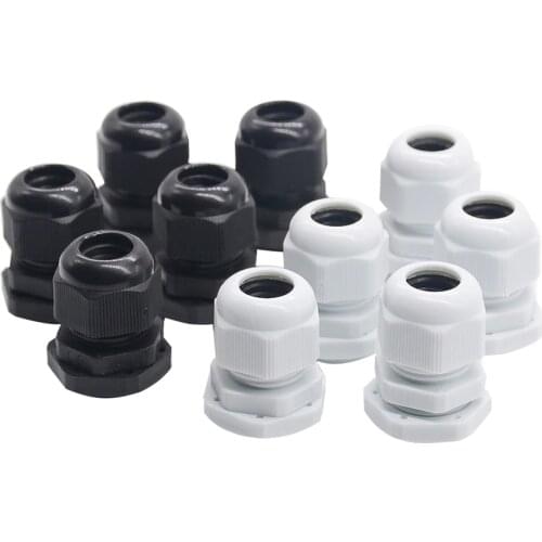 10pcs IP68 PG7 for 3-6.5mm PG9 PG11 PG13.5 PG16 PG19 Wire Cable CE White Black Waterproof Nylon Plastic Cable Gland Connector