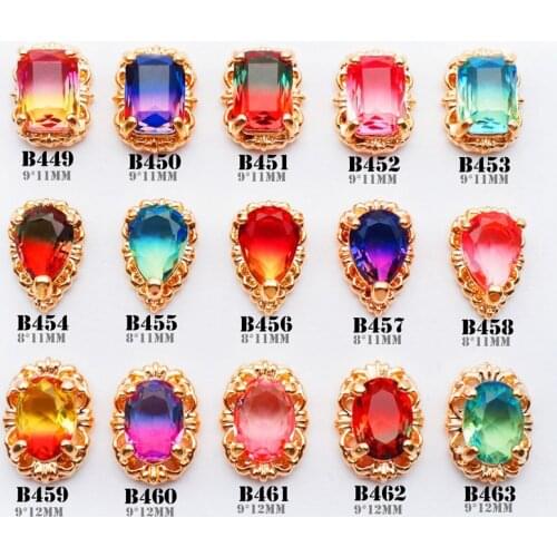 10pcs/lot Nail art Gradient color rhinestone alloy base super shiny square/oval/drop drill glass stones nail gel polish charm