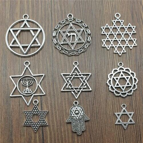 10pcs Charms Star Of David Antique Silver Color Star Of David Charms Pendants For Bracelets Star Of David Charms Wholesale