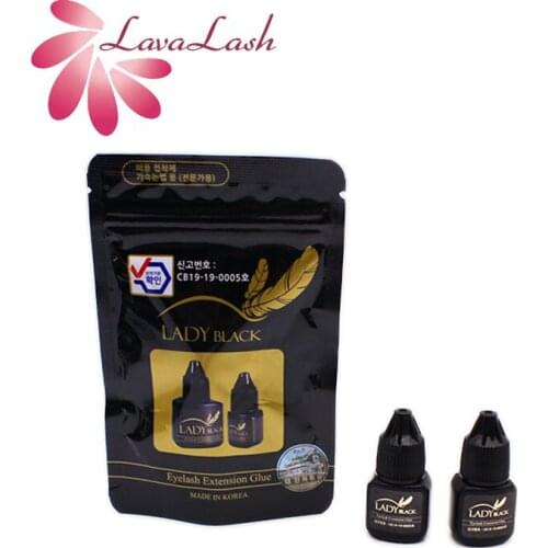 2 Bottles 5ml Lady Black Glue Eyelash Extensions With Original Bag Low Irritation Fast Drying for Sensitive Skin Korea Lash Glue