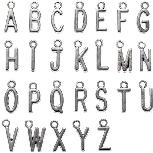 20Pcs 7X17MM Gun Black color Metal Zinc Alloy English Letter A-Z Charms Fit Jewelry Pendant DIY Necklaces Bracelets Makings