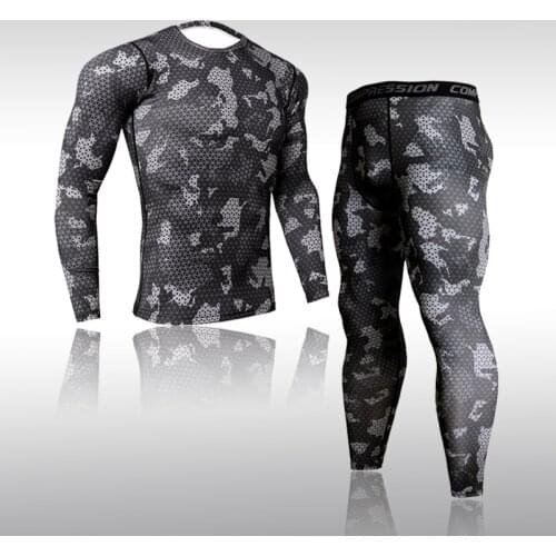2021 Mens Sportswear Fitness MMA Compression Men Rashguard Male Long Sleeve Crossfit Bodybuilding Running Yoga Set SportS Suit