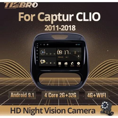 TIEBRO 2DIN Android 9.0 Car Multimedia Auto Radio For Renault Captur CLIO 2011 2014 2015 2016-2018 Samsung QM3 Manual A/C DVD