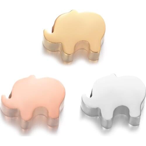 5pcs/lot 6*8mm Loose Beads Rose Gold Color 1.8mm Hole Mirror Polish Cute Elephant Bead DIY Necklace Charm 316L Steel Accessories