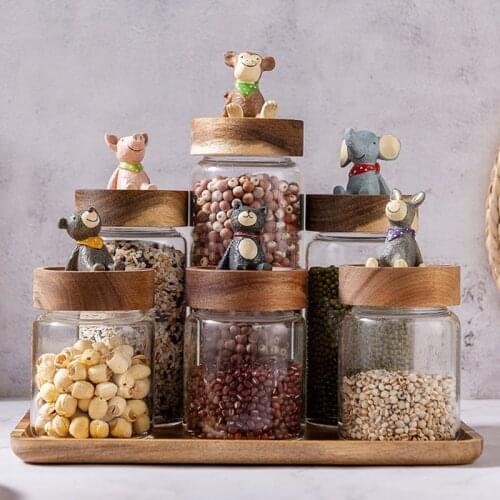 Household Cartoon Sealed Jar Candle Jars With Lid Pantry Organizer Food Storage Glass Jars And Lids Sugar Container Bottles