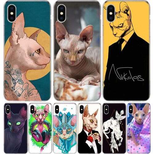 Animal Sphynx Hairless cat Phone Case for Apple iphone 11 12 Mini Pro XR X Xs Max 7 8 6 6s Plus 7G 6G 5G 5S 5 SE + Customize Cov
