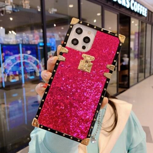 Fashion Bling Shiny Glitter Square Box Design Back Case Cover For Huawei P30 P20 P40 Mate 20 30 40 Honor 20 30 Pro Nova 7 8
