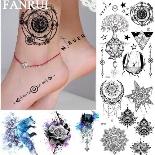 FANRUI Planets Round Universe Gometric Triangle Temporary Tattoo Sticker Star Arrow Fake Tatoo Body Art Arm Warist Custom Tato