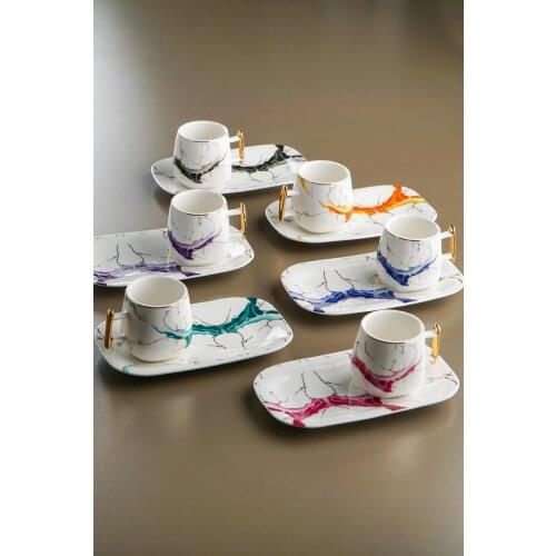 Porcelain Coffee Cup Luxury Set Of 12 Quality Pattern Coffee Turkish Tea Cups with Saucers Plate Espresso Decorative Set Kitchen