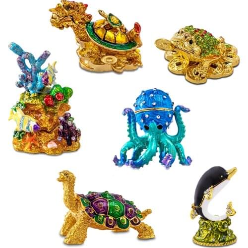 H&D 6 Styles Hand-Pained Sea Animal Trinket Box Figurines Collectible Jewelry Ring Holder Feng Shui Home Tabletop Decor Gift