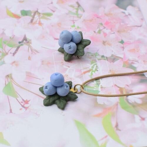 Ceramic teeth blueberry flower pendant couple necklace Unique kneading handicraft Nylon rope piston knotted choker necklace