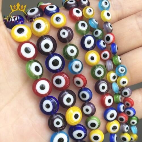 Colorful Evil Eye Lampwork Glazed Glass Flat Shape Beads Round Spacer Beads For Jewelry Making Bracelet Accessories 15"6/8/10mm