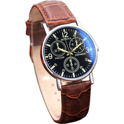Fashion Men Stainless Steel Wristwatch Watch Strap Round Leather Bracelet Mens Watches quartz watch quartz Clock