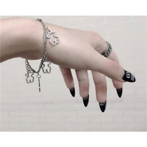 Titanium Steel Classic Carve Bear Bracelet For Women Titanium Steel Silver Color Woman Bracelet Jewelry Pulseras Lover Gift