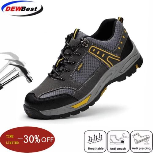Dewbest41 Mens Steel Toe Work Safety Shoes Casual Breathable Outdoor Sneakers Puncture Proof Boots Comfortable Industrial Boots