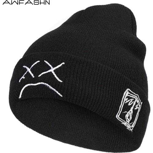 New Autumn Winter Knitted Hat Mens Cap Womens Cap Beanie Fashion Trend Embroidery Warm Foldable Skullcap 2021