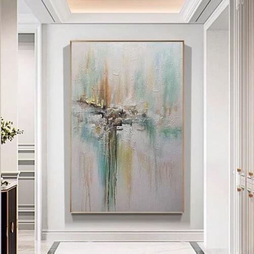 Newest Texture Abstract Handmade Oil Painting Gold Blue Wall Art Modern Style Canvas Painting Nordic Picture Home Decor No Frame