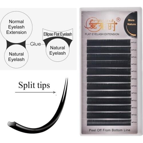 NEWCOME Matte Ellipse Flat Lashes Split Tips Mink Eyelash Extensions Ellipse shaped Lashes Soft Natural Light