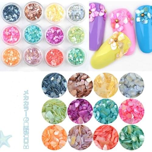 New 12 Colors/set Colorful Shell Mixed Irregular Shell Sheet Tinfoil Rhinestone Nail Jewelry 3D Nail Art Decoration DIY Design