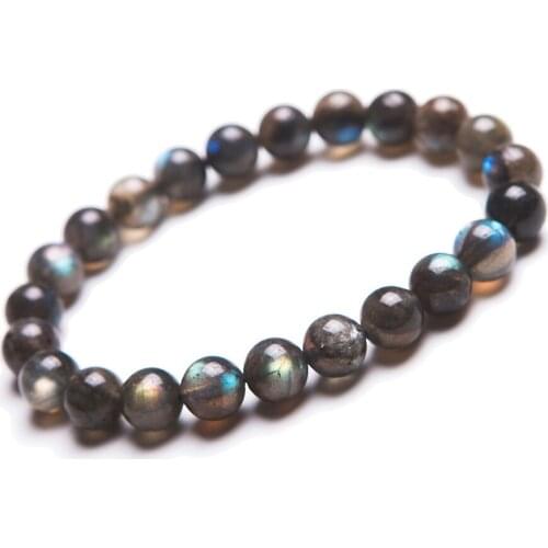 Wholesale 8mm Genuine Natural Rainbow Lights Labradorite Stretch Bracelets For Women Femme Charm Round Crystal Bead Bracelet