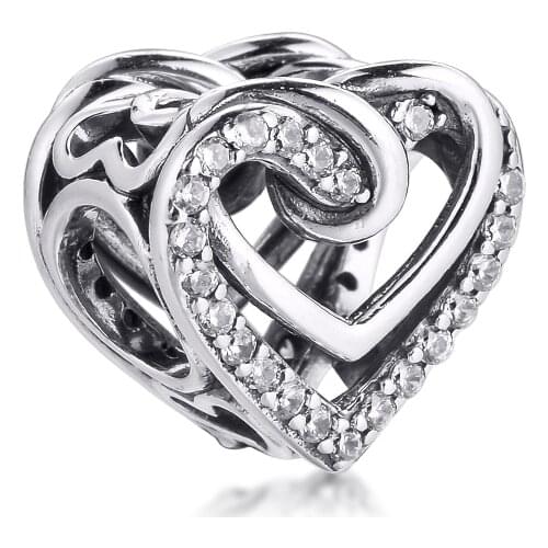 Fit Pandora Bracelets Sparkling Entwined Hearts Charms 925 Original Sterling Silver Beads for Jewelry Making DIY Women