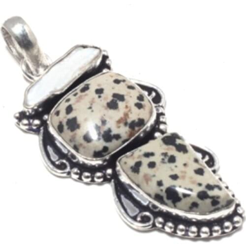 Genuine Dalmation Jasper Pendant Silver Overlay over Copper , Hand made Women Jewelry Gift