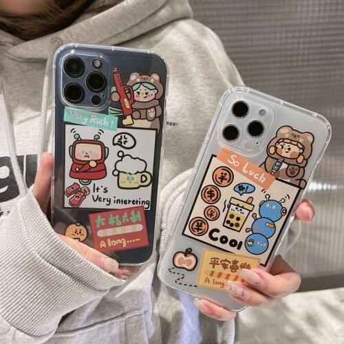 Retro robot Bubble tea Bear pajamas Japanese Phone Case For iPhone 12 11 Pro Max Xr Xs Max 7 8 Plus X 7Plus case Cute Soft Cover