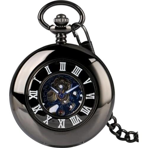 Luxury Skeleton Dial Pendant Roman Number Mechanical Hand Wind Pocket Watch Men Women Gift Fob Watches Male Female Analog Clock