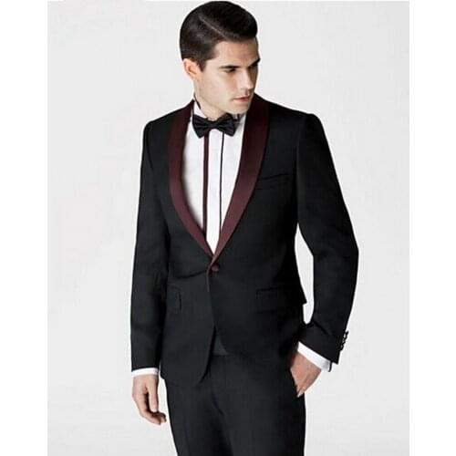 Custom Made Groomsmen Shawl Lapel Groom Tuxedos Black Men Suits Wedding Best Man (Jacket+Pants+Tie+Hankerchief) B901