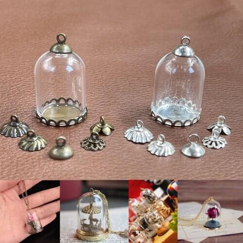 25x18mm Tube bell jar glass globe bubble lace tray cap glass vial pendants fashion necklace glass dome cover decor Landscape jar