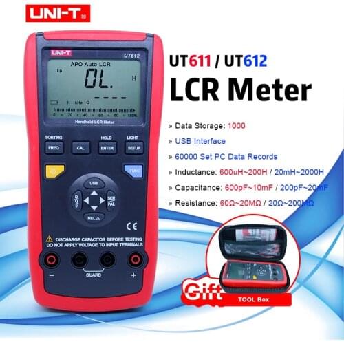 UNI-T UT611 UT612 Digital LCR Meter Inductance Capacitance Resistance meter Auto range LCD backlight display Data hold EVA case