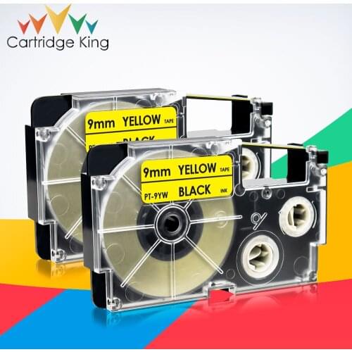2PK for Casio XR-9YW 9mm Label Tape Black on Yellow Label Maker for Casio KL-60 KL-120 KL-300 CW-L300 KL-430 KL-C500 Typewriter