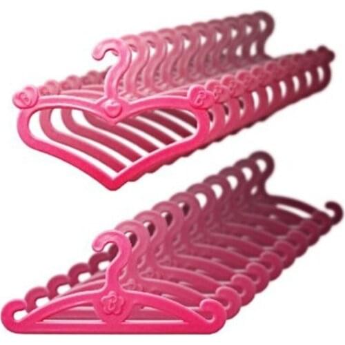 60 Pcs Pink Plastic Hangers Doll Dress Skirt Hanger Rack Accessories Set for Barbie Dolls Clothes Pretend Play House Girls' Gift