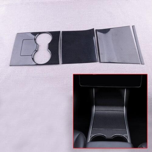 CITALL 4pcs/set Car Interior Center Console Storage Box Cover Trim Fit For Tesla Model 3 2017 2018 2019 ABS Carbon Fiber Style