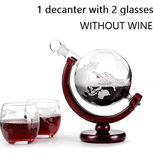 High-Grade Crystal Whisky Carafe with Fine Wood Stand Liquor Decanter for Vodka Whiskey Decanter Globe Wine Glass Set