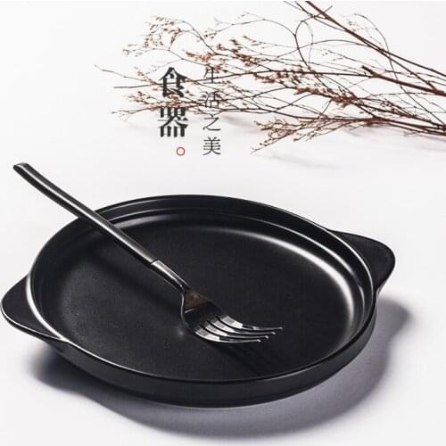 Japanese retro ceramic plate disc binaural dessert plate steak dish of pasta salad plate Western-style food