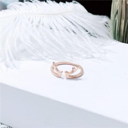 YUN RUO New Arrival Fashion Deer Horn Ring Rose Gold Color Woman Christmas Gift Titanium Steel Jewelry Never Fade Drop Shipping