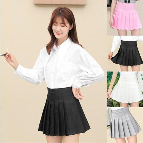 Women Fashion Mini A-line Skirt Girls Student Short Pleated Korean Slim Fit High Waist Preppy Style Solid Empire Skirts