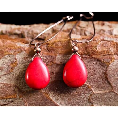 Vintage Water Drop Stone Long Earrings For Women 2020 Bohemian Pendientes Bronze Metal Ear Hook Drop Earrings Jewelry D283
