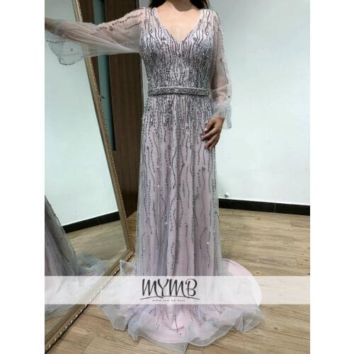 Luxury Long Dress For Wedding Party For Woman V Neck Crystal Handmade Beading High Quality Mother Of Bride Evening Gown MY81107